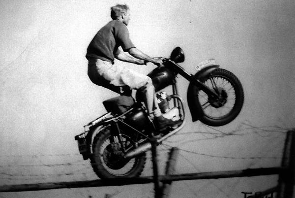 motorcycle jump scene from The Great Escape