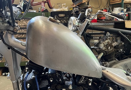 high mount Frisco style gas tank Hardtail Sportster Build