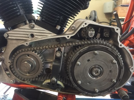 Ironhead Sportster with clutch assembly reinstalled