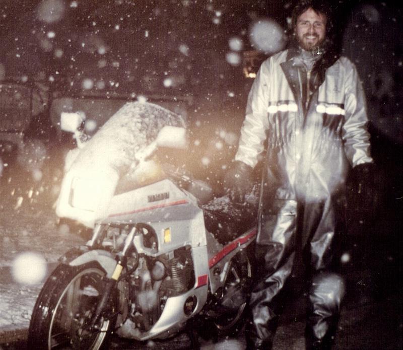 Mark Trotta riding motorcycle in snow