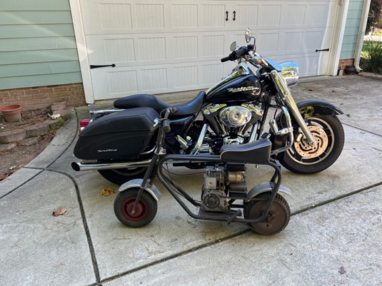 minibike and motorcycle side by side repair and restoration of an old school minibike