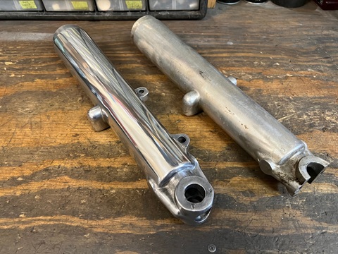 motorcycle forks before and after polishing polished motorcycle fork sliders
