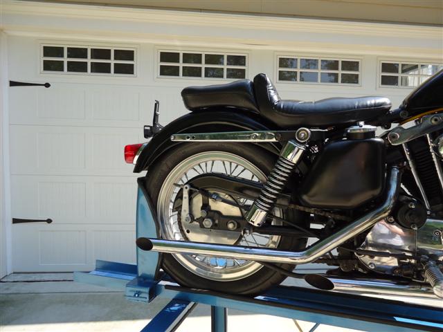 DIY motorcycle work stand motorcycle work stand rear wheel pocket