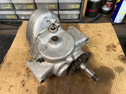 on the workbench for cleaning and inspection 1974 Norton Commando gearbox