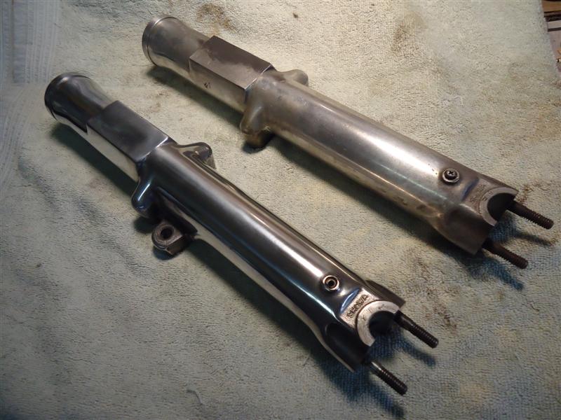 Sportster forks before and after polishing