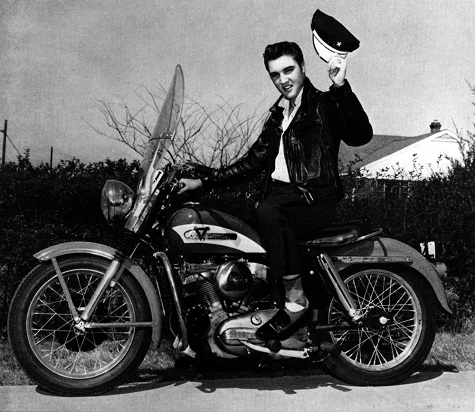 Elvis Presley on his Harley KH Elvis Presley and his Harley-Davidson Model KH on the cover of the May 1956 Enthusiast Magazine