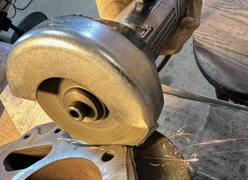 cut metal patches with air tool motorcycle cylinder fin repair