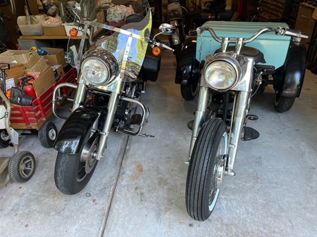 1961 Harley Servi-Car and 2005 Harley Road King Harley Glide forks history