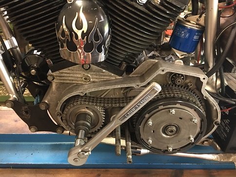 Harley Sportster with clutch cover removed adjust Ironhead Valves