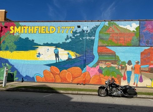 building mural Smithfield North Carolina Sunday morning motorcycle ride