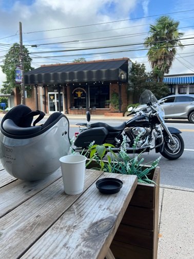 outdoor cafe Clayton North Carolina Sunday morning motorcycle ride
