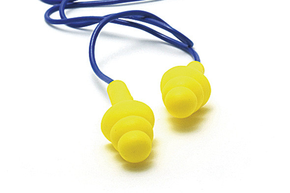 rubber earplugs worn under motorcycle helmet