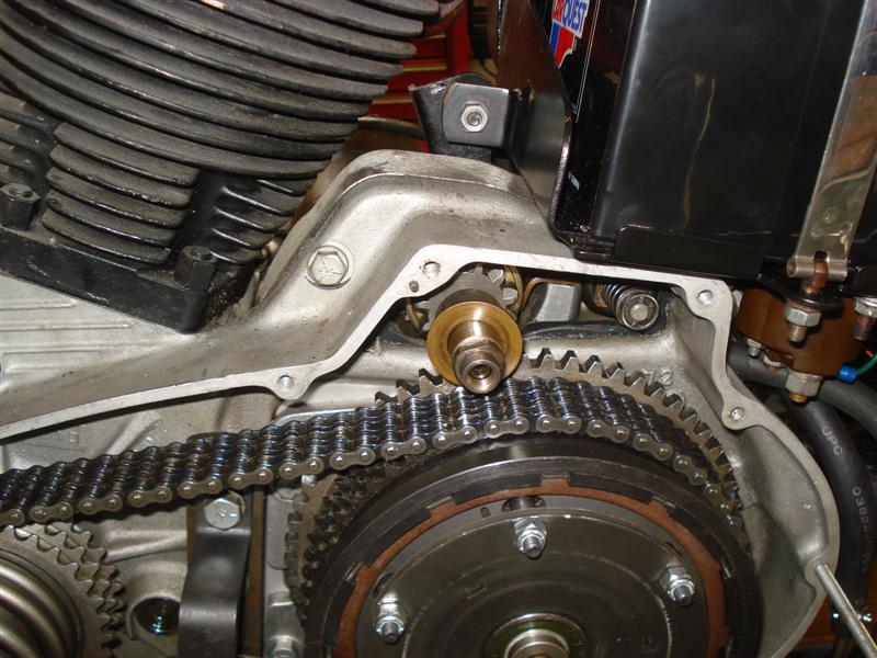 Harley-Davidson Sportster with primary chain cover removed Ironhead Sportster Bendix starter drive