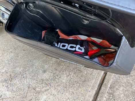 whats in your saddlebags Noco GB40 battery jump pack for motorcycle