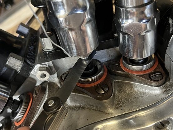 vintage Harley flathead motorcycle repair