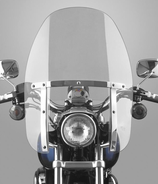 motorcycle windshield with clear screen and polished braces